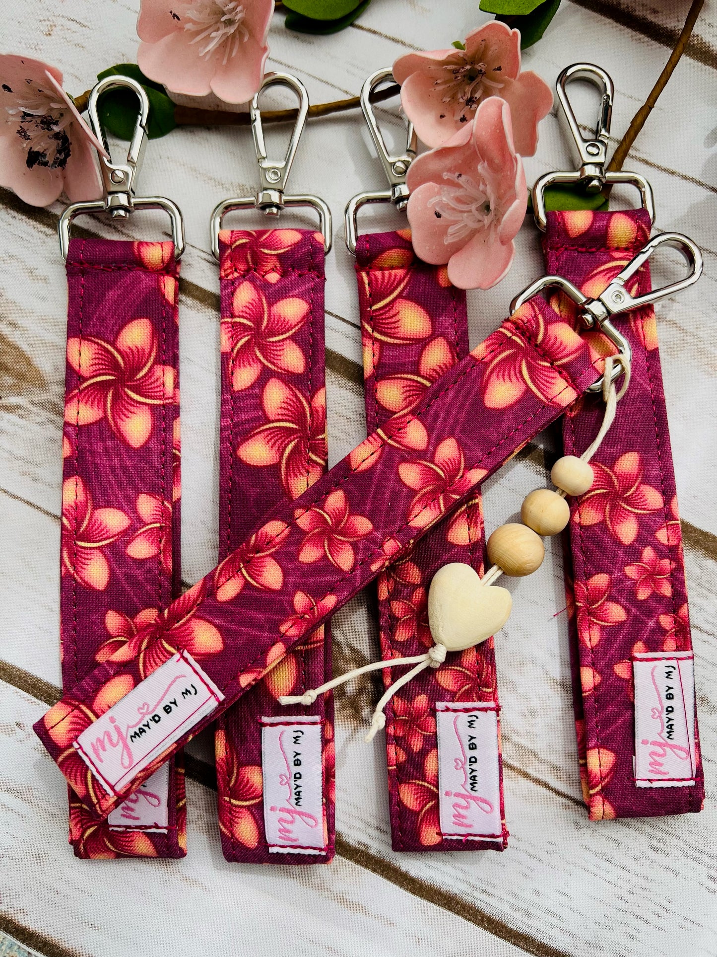 "Red Plumeria" Keychain Keyfob Wristlet