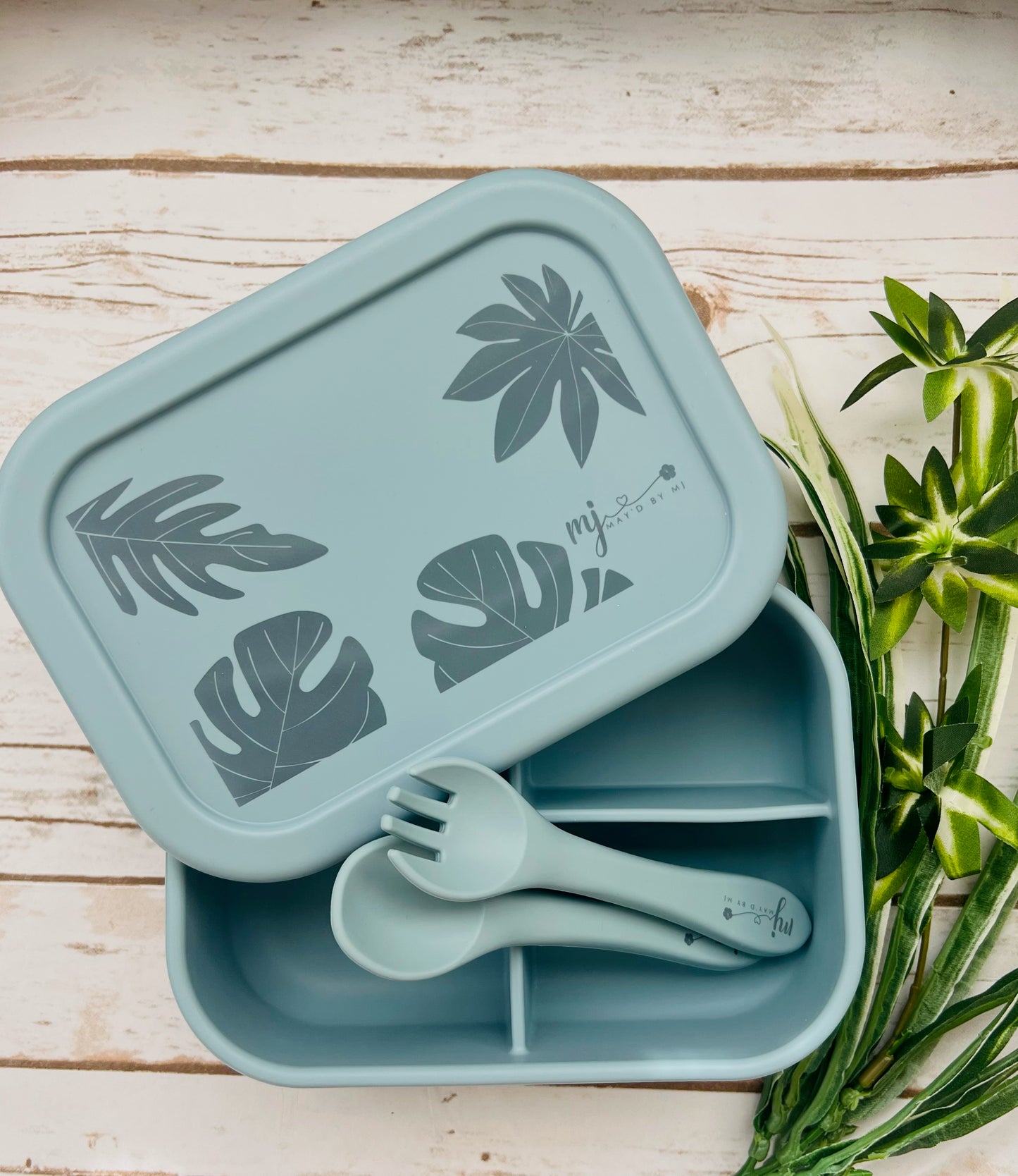 "Light Blue" Silicone Bento Box (utensils included)