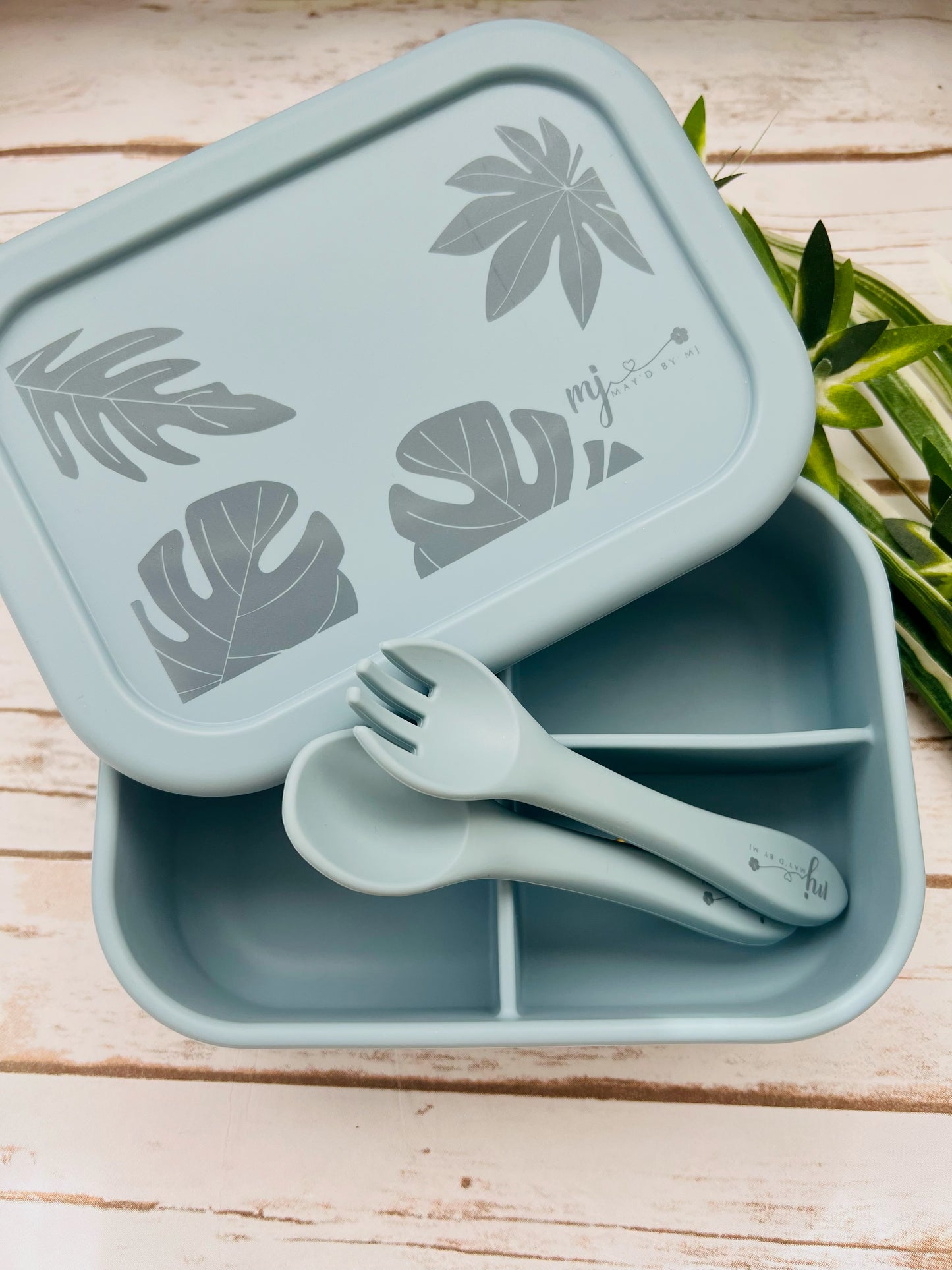 "Light Blue" Silicone Bento Box (utensils included)